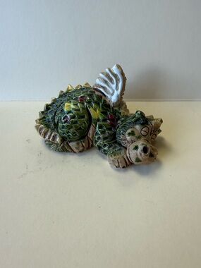 Vintage Hand Made Small Sleeping Ceramic Dragon Figurine Signed M.B.C.